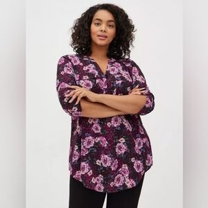 Torrid Leopard Floral Harper Georgette Pullover 3/4 Sleeve Tunic Blouse Size 2x
